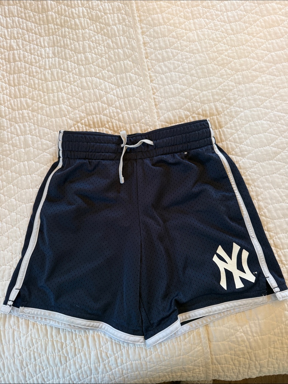 Navy Kids Athletic Shorts with White Trim and Logo